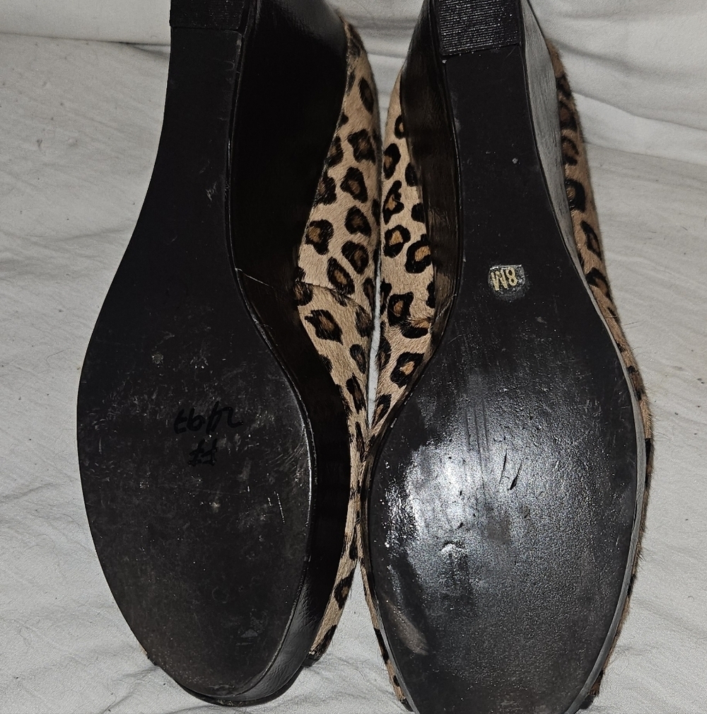 Michael Kors Leopard Print Calf Hair Peep Toe Wedge Shoes Size 8 - Picture 5 of 7